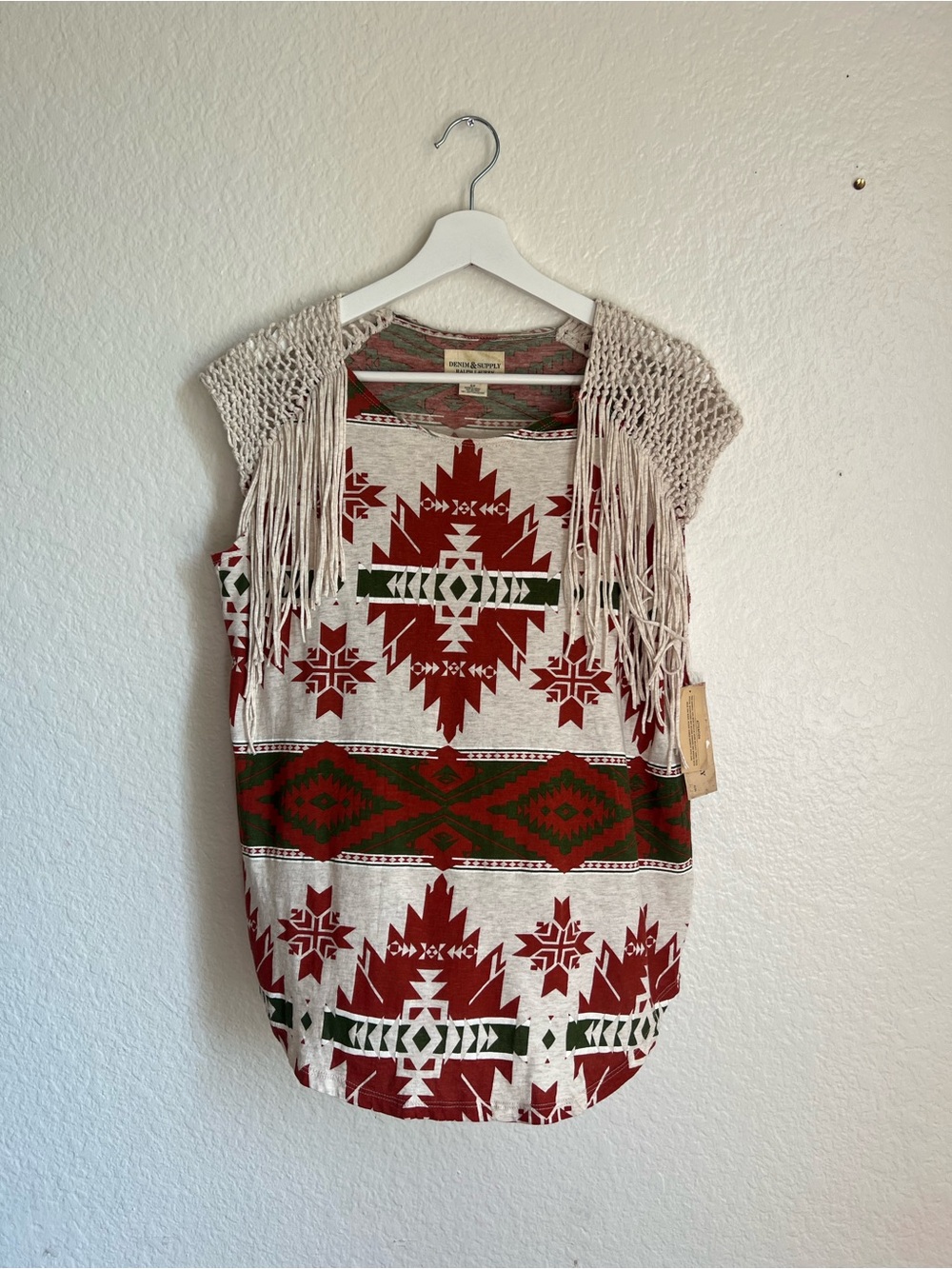 New Denim & Supply Ralph Lauren Red and Green Aztec Knit Tank